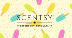 an ice cream shop advertisement with popsicles and stars in the background that says, scentsy