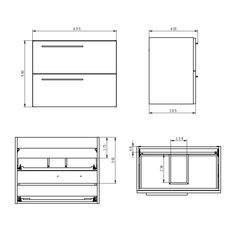 the drawing shows an image of two drawers, one with doors and one with handles