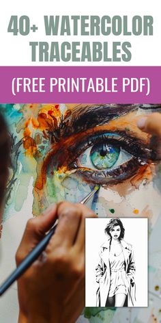 a woman is drawing an image with watercolor on paper and the words, free printable