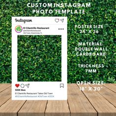 the instagram page is displayed on top of a wooden table with green plants behind it