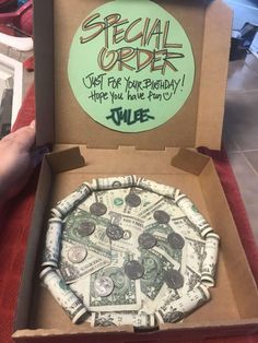 a pizza in a box with the words special order written on it