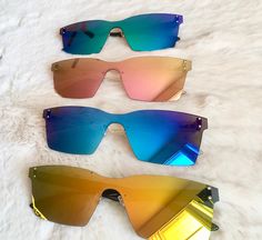 Summer is Here !! Fun Sunnies to wear to beach, vacation, walking anywhere, to pool, cosplay, and more  They are plastic frames, poly-carbonate lens, and are non-polarized. Rimless and One Piece Frame to give a modern fresh current look. They have 100% UVA/UVB Protection.  Lens Width- 65 mm Lens Heighth - 50 mm Bridge - 12 mm Arm Length - 140 mm Total Frame Across - 150 mm Super Lightweight - durable materials  Please state color when order placed. No refunds or exchanges but please contact me i Surf Hats, Windy Day, Summer Is Here, Tan Lines, Retro Sunglasses, Aviator Sunglasses, Eyewear Sunglasses, Sun Hats, Sunglasses Accessories