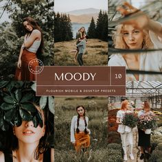 a collage of photos with the words moody on them and images of women