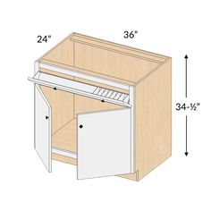 the measurements for an oven door and cabinet are shown in this diagram, with one drawer open