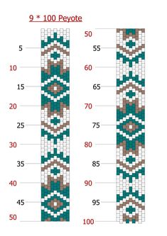 two rows of beaded bracelets with numbers on each side and one row in the middle