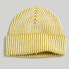 Pop On This Striped Responsibly-Sourced Merino Wool Beanie For An Extra Layer Of Warmth Rws Wool Made Of Wool From Certified Farms Who Take A Responsible Approach To Managing Their Land And Caring For Their Sheep Hand Wash Madewell Beanie, Madewell Hats, Golden Meadow, Pom Pom Sweater, Yellow Beanie, Brown Beanie, Corduroy Bucket Hat, Striped Beanie, Madewell Accessories