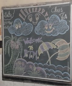 a chalk board with some drawings on it