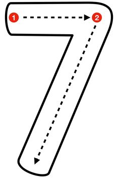 the number seven is shown with arrows pointing in different directions and numbers on each side