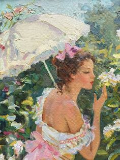 a painting of a woman holding an umbrella