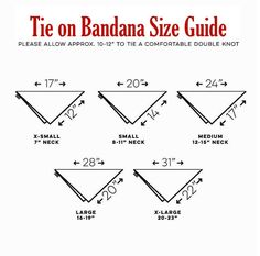 the bandana size guide is shown with instructions for how to tie it and how to use