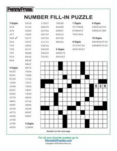 a crossword puzzle with numbers in it