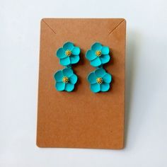 Teal Flower Earrings New Lightweight Blue Flower Charm Drop Earrings, Blue Flower-shaped Earrings For Gifts, Blue Flower Earrings With 3d Flowers, Blue 3d Flower Drop Earrings, Blue Flower Earrings For Pierced Ears, Blue Flower Earrings For Spring, Spring Turquoise Flower Earrings, Light Blue Flower Earrings For Spring, Blue Flower Shaped Jewelry With Flower Decoration