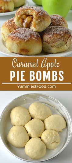 Caramel Apple Pie Bombs are little balls of dough filled with delicious apple pie filling and brushed with melted butter and cinnamon sugar! Easy and so delicious mini sized desserts are perfect for a single serving! Caramel Apple Pie, Apple Dessert Recipes, Fall Dessert Recipes, Easy Baking Recipes Desserts, Baked Dessert Recipes, Caramel Apple, Easy Baking Recipes, Apple Recipes