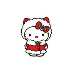 a hello kitty sticker with a red bow on it's head and white fur