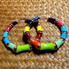 Traditional Cheap Hoop Earrings For Celebration, Cheap Colorful Bohemian Hoop Earrings, Cheap Multicolor Bohemian Hoop Earrings, Rhythm Nation Key Hoop Earrings, Cheap Traditional Hoop Earrings For Celebration, Thigh High Leggings, Natural Hair Accessories, Bamboo Hoop Earrings, Bamboo Earrings