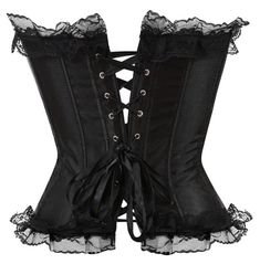 Make a statement with this beautiful gothic steampunk victorian overbust corset with its intricate lace ribbons design and plastic boning. plus size available in polyester blends for a perfect goth look. Embellished Corset, Black Lace Corset, Corset Outfit, Corset Fashion, Overbust Corset, Corsets And Bustiers, Lace Corset, Black Corset, Lace Hem