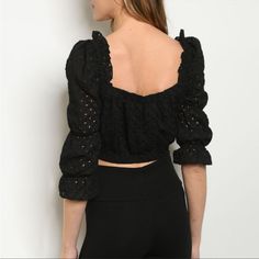 Sweet N Spicy Black Eyelet Crop Top. Black Crop Top For Spring, Black Crop Top For Day Out In Spring, Black Spring Crop Top, Black Cropped Top For Brunch, Elegant Black Crop Top For Spring, Sweet N Spicy, Wild Honey, Bag Dress, Drop Waist