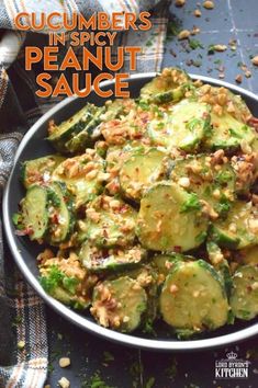 cucumbers in spicy peanut sauce on a plate