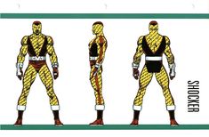 an image of a comic character's body in different poses and sizes, with the words shocker on it