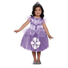 This costume includes a peplum dress with a Sofia embellishment and a crown. This is an officially licensed Disney Sofia the First costume. Size: 25 Months.  Color: Purple. Sofia The First Dress Pattern, Sofia The First Costume, Disney Princess Fancy Dress, Princess Sofia Dress, Disney Princess Halloween, First Halloween Costumes, Kids Costumes Girls, Fancy Dress Up, Toddler Halloween Costumes