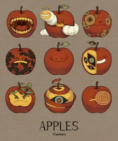 apples with faces drawn on them and the words apples written in different languages