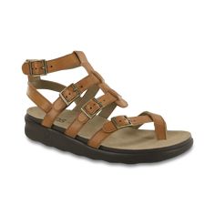 SAS Aria - Women’s Comfortable Gladiator Sandals | SASNola | SAS Shoes Trendy T-strap Sandals With Adjustable Strap, Strappy Sandals With Removable Insole For Vacation, Casual Strapped Sandals With Buckle Closure, Casual T-strap Footbed Sandals For Spring, Casual T-strap Sandals With Adjustable Strap And Flat Heel, Brown T-strap Footbed Sandals For Spring, Strapped Sandals With Leather Footbed For Summer, Strappy Wedge Sandals With Buckle For Vacation, Strappy Wedge Sandals With Buckle Closure For Vacation