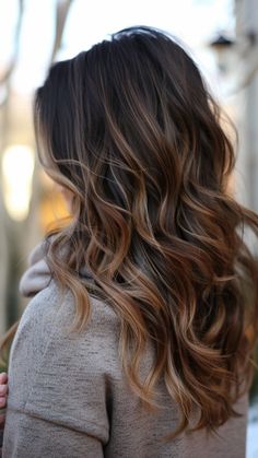 Balayage Hair For Cool Skin Tone, Dark Fall Balayage Hair, Baby Lights Hair Brunette Balayage, Long Brown Balayage Hair, Fall Balayage Brunette Dark, Rich Brown Hair With Highlights, Caramel Balayage Straight Hair, Copper Caramel Hair, Warm Balayage On Dark Hair