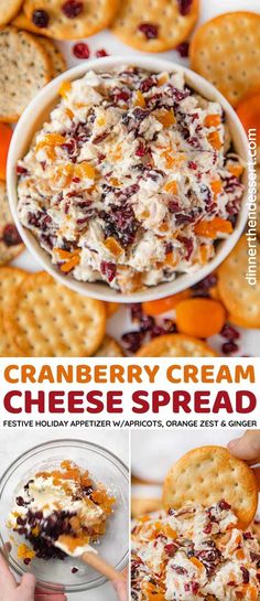 cranberry cream cheese spread in a bowl with crackers