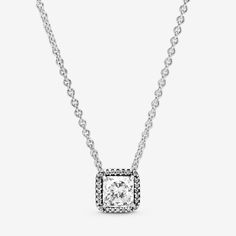 Elegance never goes out of style and this timeless collier necklace in sterling silver will serve you as a staple in your collection for years to come. The necklace set with a square clear cubic zirconia for a full-on sparkle effect The chain necklace is adjustable to three different lengths, so that you can create the perfect styling to match your look. Wear it alone for evening events or to add statement sparkle to daytime looks. - Pandora Square Sparkle Halo Necklace - Sterling silver / Cubic Zirconia / Clear - Sz. 17.7 in Collar Pandora, Halo Necklace, Necklace Clasps, Jewellery Uk, Square Cut, Necklace And Earrings, Necklace Sizes, Pandora Jewelry, Lab Created Diamonds