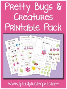 the pretty bugs and creatures printable pack is shown in pink with flowers on it