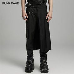 PUNK RAVE Men Retro style Black Steampunk Punk Rock Party Gothic Long pantskirt  | eBay Emo Punk Outfits Men, Queer Mens Fashion, Pastel Goth Male, Goth Rave Outfits, Punk Outfits Men, Punk Rock Party, Escape Halloween, Goth Outfits Men