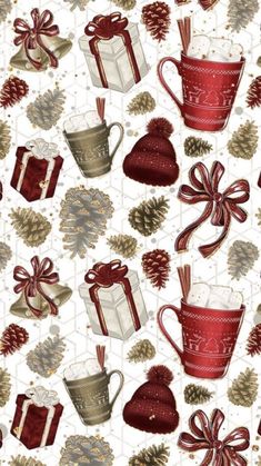 seamless christmas pattern with coffee cups and presents