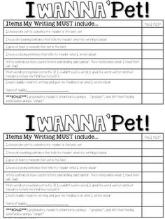 two worksheets with the words, i wannan't pet written on them