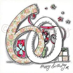 a birthday card with the number sixty and presents on it's 50th anniversary date