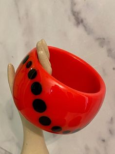 "Fabulous Huge Bakelite Style Red Plastic Vintage Style Dotted Bangle Bracelet from the Rara Avis Collection by Style Icon Iris Apfel. This listing is for ONE Bracelet This fab Bangle is 2 inches wide and it is .25 inches thick and has an opening of 2.75, it is HUGE. Meant to be STACKED with other bangles Iris Style. See Photo If you have a small wrist and are not stacking it will be too big for you. Stack it with some fabulous Vintage Bakelite, I have some awesome faceted slices that would work Iris Apfel Style, Plastic Accessories, Rara Avis, Bakelite Bracelets, Bakelite Jewelry, Vintage Bakelite, Stacked Bangles, Textile Jewelry, Plastic Jewelry