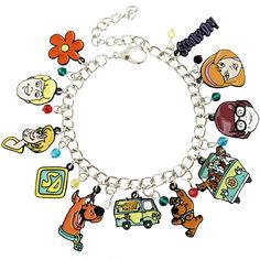 a charm bracelet with various cartoon characters on it's linker and charms attached to the clasp