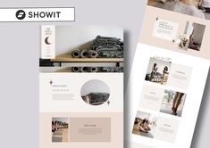 two pages from the showit website, one with an image of a woman sitting on a couch