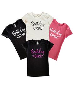 Description:Dress up your birthday girl and her friends with matching "Birthday Girl" and "Birthday Crew" shirts! These birthday crew and birthday girl shirts are 100% cotton and are created using heat pressed vinyl. They are available in either black, pink or white. We have the following sizes available:Youth XS (Equivalent to size 4/5)Youth S (Equivalent to size 6/6X)Youth M (Equivalent to size 7/8)Youth L (Equivalent to size 10/12)Youth XL (Equivalent to size 14/16)ShippingWe typically ship w First Birthday Name Print Top, Birthday Crew Shirts, Matching Birthday Shirts, Girl Shirts, Shirt Label, Gamer Shirt, Heat Press Vinyl, Birthday Girl Shirt, Group Shirts