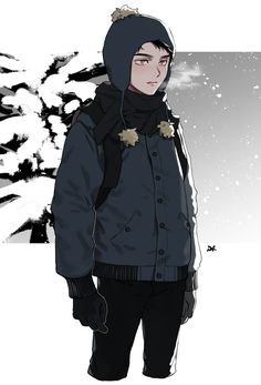 an anime character wearing a jacket and scarf