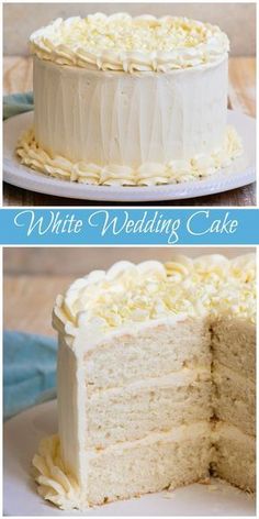 two pictures of a cake with white frosting