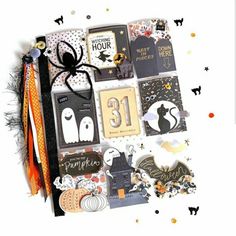 a halloween scrapbook with lots of different things on it