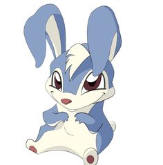 a blue and white rabbit with big eyes