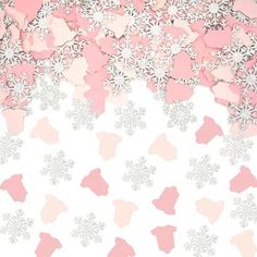 pink and silver snowflakes on a white background