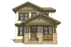 a drawing of a two story house with an attached porch