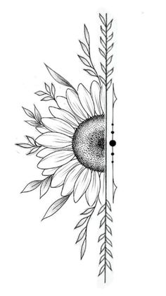 a drawing of a sunflower on a white background with an arrow in the middle