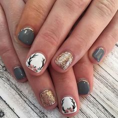 Deer Nails, Fall Leaves Nail Art, Christmas Gel Nails, Thanksgiving Nails, Fall Nail, Fall Nail Designs, Cool Nail Designs