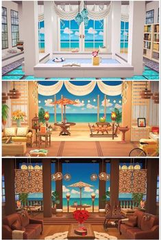 this is an image of a living room set up in the style of barbie's beach house