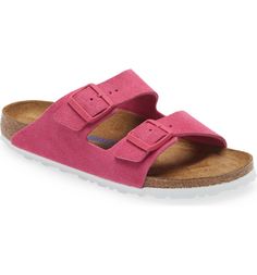 Birkenstock Arizona Soft Slide Sandal | Nordstrom Comfortable Flat Footbed Sandals With Buckle Closure, Comfortable Pink Footbed Sandals With Textured Footbed, Comfortable Pink Footbed Sandals With Textured Sole, Comfortable Pink Textured Footbed Sandals, Comfortable Double Strap Footbed Sandals With Buckle, Comfortable Toe Loop Sandals With Cushioned Footbed, Pink Cushioned Slide Footbed Sandals, Pink Slide Footbed Sandals With Cushioned Footbed, Adjustable Buckle Closure Footbed Sandals