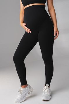 Cloud II™ Maternity Pant - Midnight - No Front Seam Comfortable Maternity Stretch Activewear, Black Maternity Activewear For Workout, Maternity Athleisure Yoga Pants For Pilates, Sporty Maternity Leggings For Pilates, Athleisure Bump Friendly Leggings For Pilates, Bump Friendly Athleisure Leggings For Pilates, Comfortable Compressive Leggings For Workout, Comfort Stretch Yoga Pants With Soft Touch For Workout, Compressive Comfortable Leggings For Workout