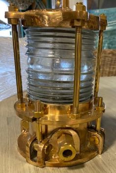 a close up of a metal object on a table